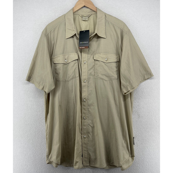 EXOFFICIO Shirt Mens 2XL Syros Short Sleeve Button Down Fishing Beige NEW - Picture 1 of 16